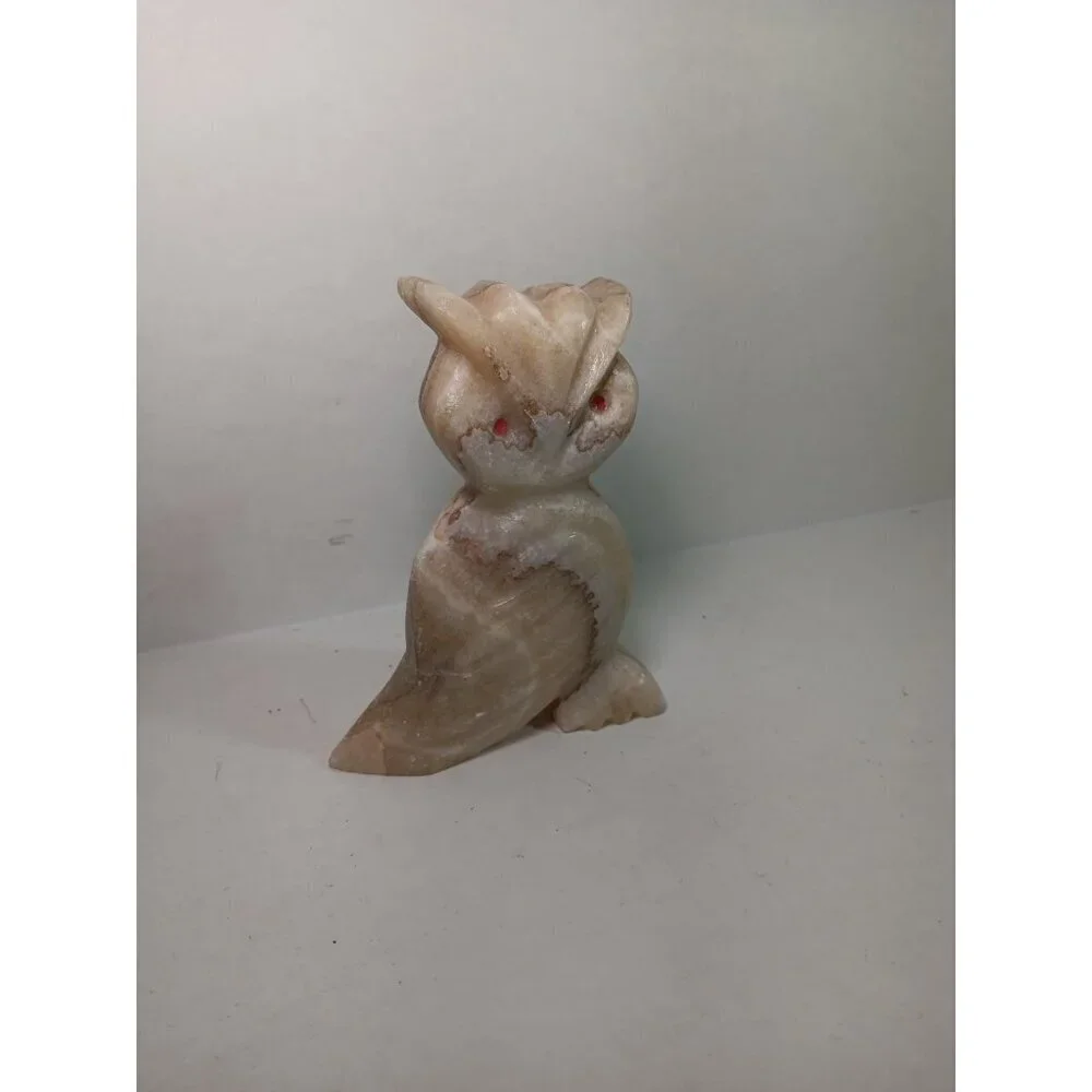 Vintage Large Natural Stone Alabaster Owl Figurine Paperweight